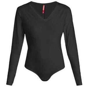 Spanx Black Long Sleeve Vneck Bodysuit XL